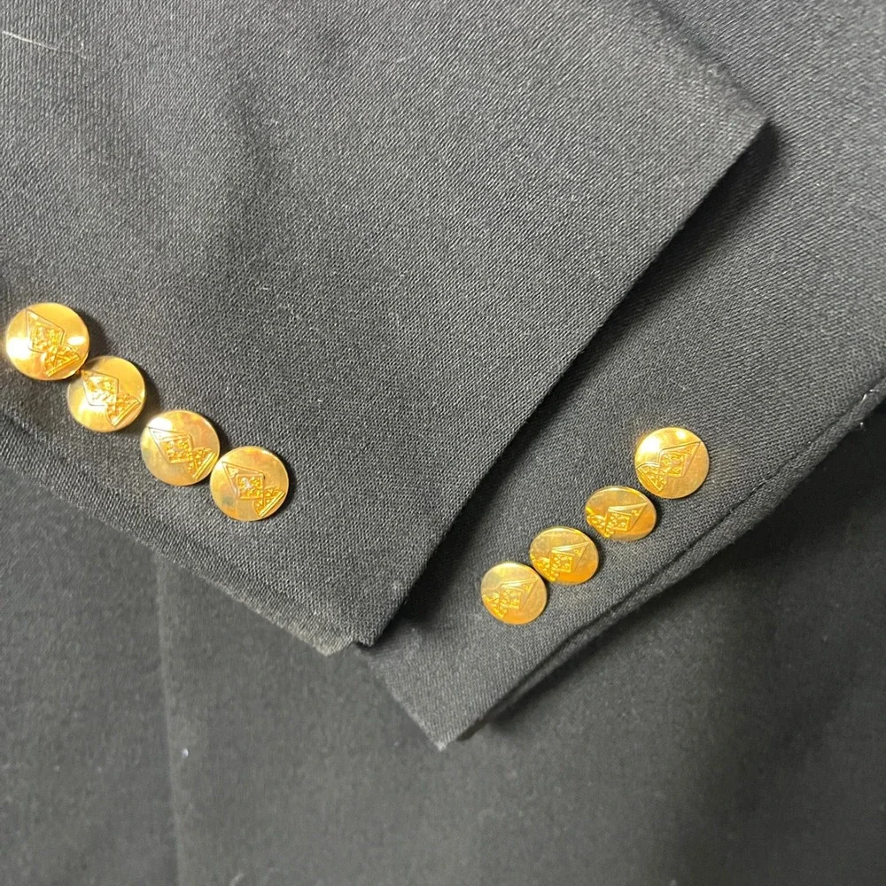 Austin Reed Mens 42L Double Breasted Blazer Black Pure Virgin Wool‎ Gold Button